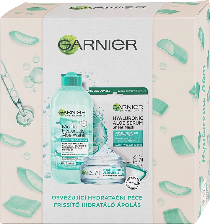 Набор - Garnier Skin Naturals Hyaluronic Aloe (micellar/water/400ml + mask/28g + cr/50ml) — фото N1