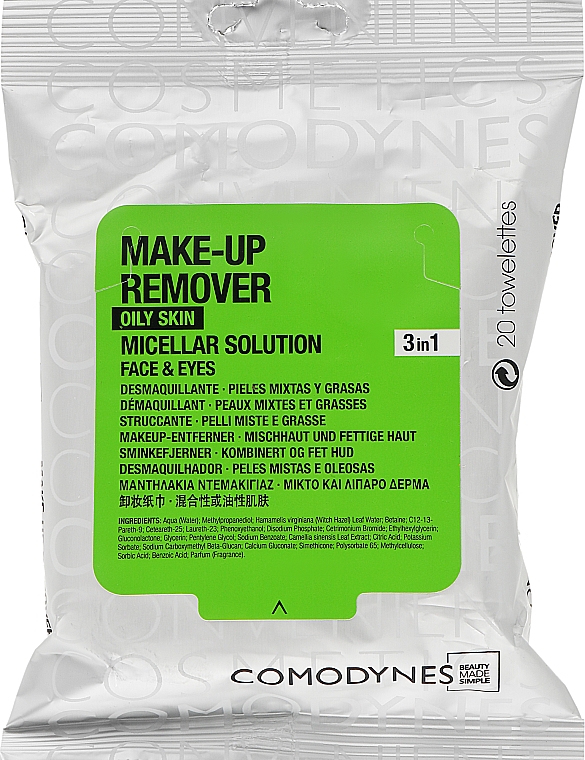 Очищающие салфетки для жирной и комбинированной кожи - Comodynes Make-up Remover Micellar Solution 3in1 — фото N1