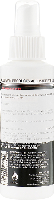 Чоловічий неаерозольний дезодорант - Clubman Supreme Non-Aerosol Deodorant Spray — фото N2