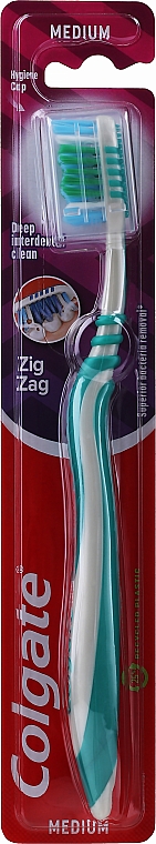 Зубная щетка «Зигзаг плюс» средней жесткости №2, серо-зеленая - Colgate Zig Zag Plus Medium Toothbrush — фото N1