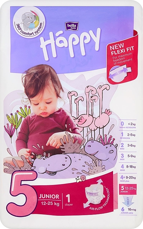 Детские подгузники 12-25 кг, размер 5, 1 шт - Bella Baby Happy Junior — фото N1