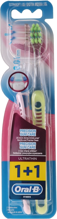 Набор зубных щеток Extra Soft, розовая и салатовая - Oral-B Ultrathin Precision Gum Care Extra Soft — фото N1