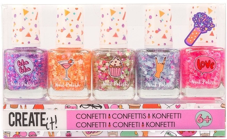 Набор лаков для ногтей "Конфетти" - Create It! Nail Polish Confetti (nail/polish/5x8ml) — фото N1