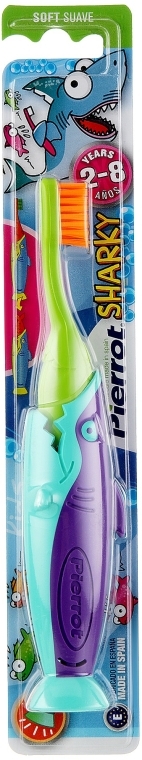 Детская зубная щетка "Акула", салатовая, бирюзово-фиолетовая - Pierrot Kids Sharky Soft — фото N1