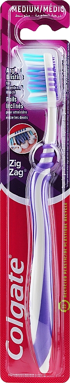 Зубная щетка "Зигзаг" средней жесткости, фиолетовая с голубым - Colgate Zig Zag Plus Medium Toothbrush — фото N1