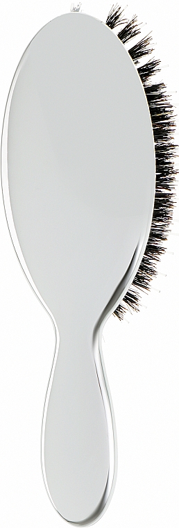 Расческа для волос с натуральной щетиной маленькая, 21M, серебряная - Janeke Silver Hairbrush  — фото N2