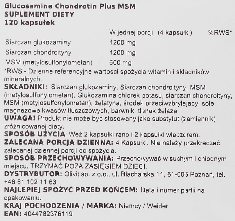 Вітаміни - Weider Glucosamin-Chondroitin Plus MSM — фото N2