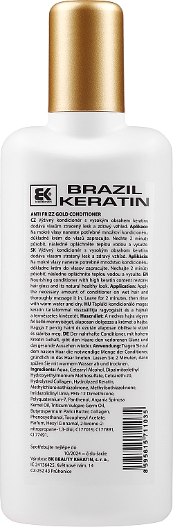 Кондиционер з кератином для поврежденных волос - Brazil Keratin Anti Frizz Gold Conditioner — фото N2
