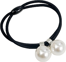 Парфумерія, косметика Подвійна резинка для волосся з білими перлами, чорна - Lolita Accessories