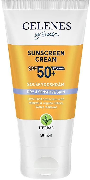 Сонцезахисний крем для сухої та чутливої шкіри SPF 50+ - Celenes Herbal Sunscreen Cream Spf 50+ Dry & Sensitive — фото N1