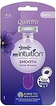 Одноразовые бритвы для женщин, 3 шт. - Wilkinson Sword My Intuition Quattro Smooth Violet Bloom — фото N1