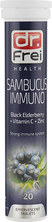Шипучие таблетки для иммунитета "Черная бузина + Витамин С + Цинк" - Dr. Frei Health Sambucus Immuno — фото N1