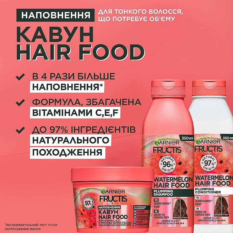 Шампунь "Соковитий кавун" для тонкого волосся, що потребує об'єму - Garnier Fructis HairFood — фото N5