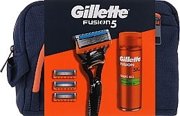 Набор - Gillette Fusion 5 (gel/200ml + razor/1pc + blade/3pcs + bag/1pc)  — фото N1