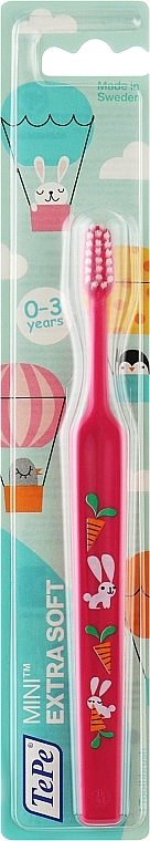 Детская зубная щетка "Mini Extra Soft", розовая с кроликом - TePe Mini Extra Soft — фото N1