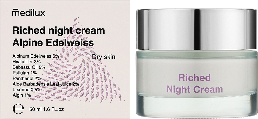 Ночной крем для сухой и чувствительной кожи - Medilux Alpine Edelweiss Riched Night Cream  — фото N2