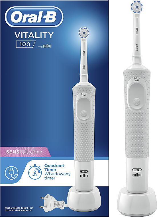 Электрическая зубная щетка, белая - Oral-B Vitality 100 PRO Sensi Ultrathin — фото N2