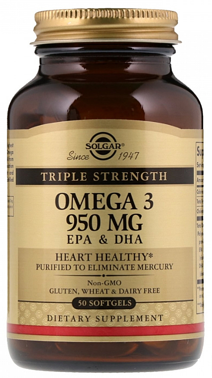 Дієтична добавка "Омега-3" 950 мг ЕПК & ДГК - Solgar Triple Strength Omega-3 EPA & DHA — фото N1