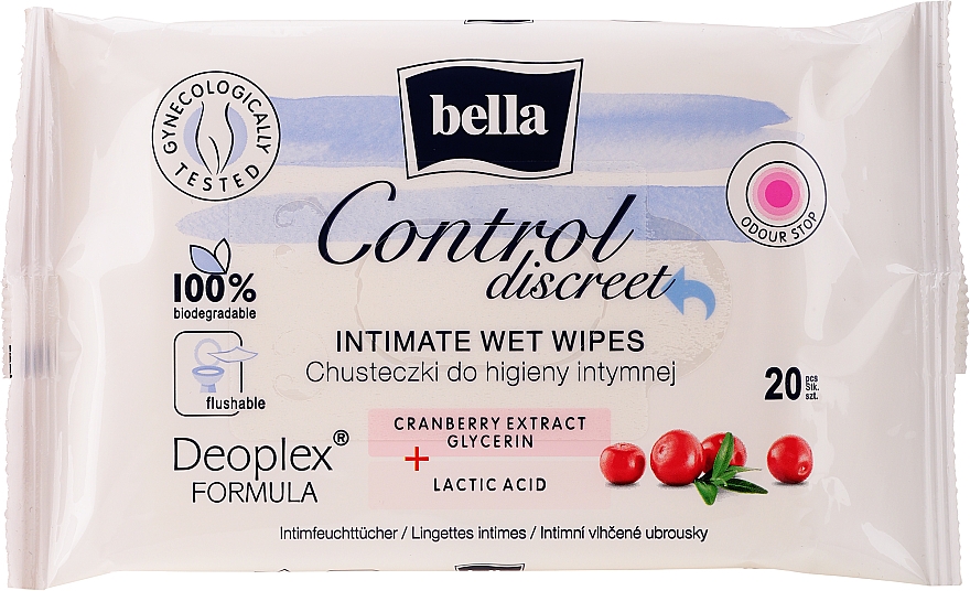 Вологі серветки для інтимної гігієни, 20 шт. - Bella Control Discreet intimate Wet Wipes — фото N1