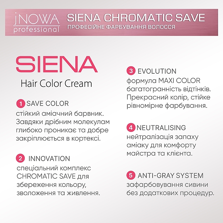 Стойкая профессиональная крем-краска для волос - jNOWA Professional Siena Chromatic Save — фото N3