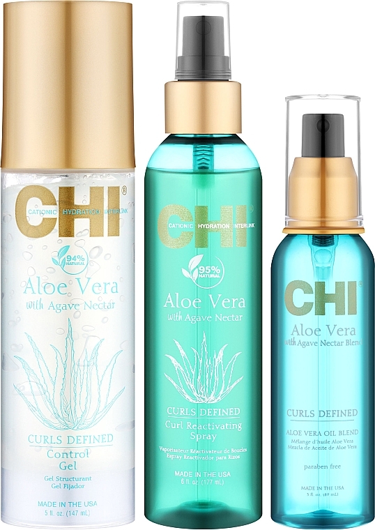Набор - CHI Aloe Vera Waves For Days Kit (h/gel/147ml + spray/177ml + h/oil/89ml) — фото N2
