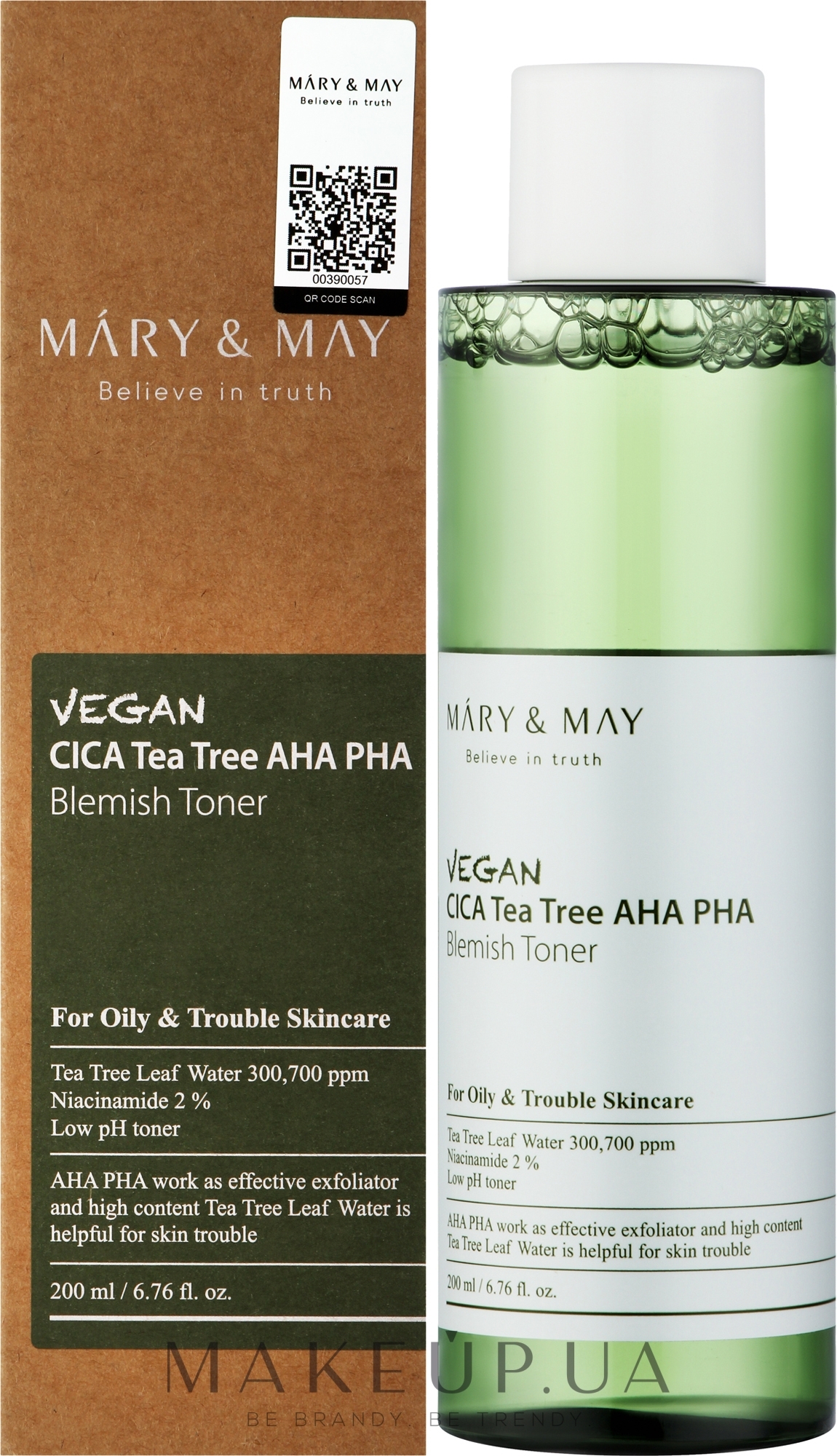 Тонер с центеллой азиатской и чайным деревом - Mary & May Vegan Cica Tea Tree AHA PHA Toner — фото 200ml