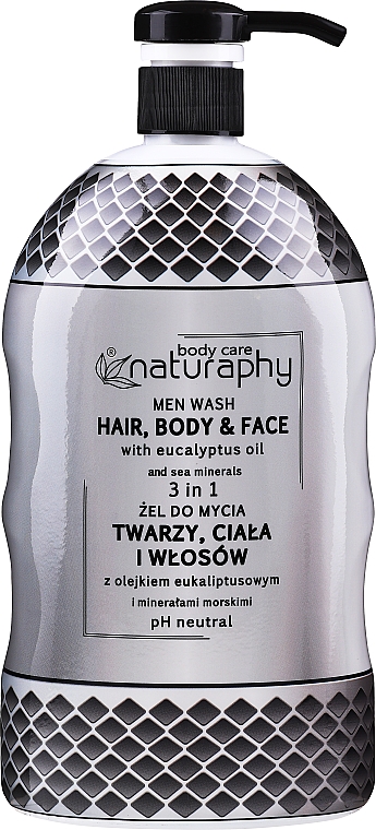 Гель-шампунь для тіла й волосся з олією евкаліпта, срібна пляшка - Bluxcosmetics Naturaphy Men Wash Hair, Body And Face — фото N1