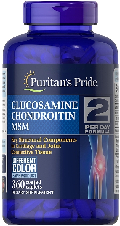 Глюкозамін, хондроїтин МСМ, у каплетах - Puritan's Pride Glucosamine Chondroitin MSM 2 Per Day Formula — фото N4