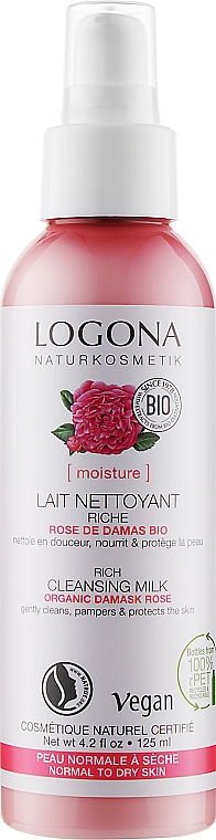 Очищающие молочко для лица "Дамасская роза и кальпариане" - Logona Bio Milk — фото N1