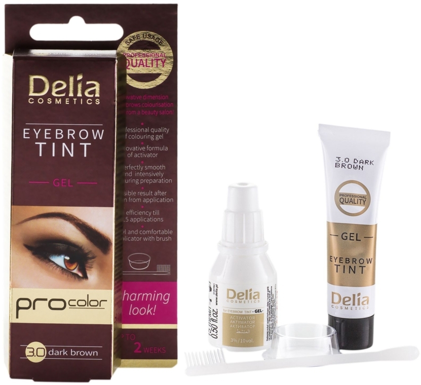 Гель-краска для бровей, темно-коричневая - Delia Eyebrow Tint Gel ProColor 3.0 Dark Brown — фото N1
