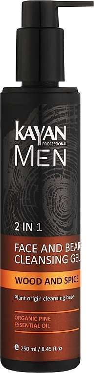 Гель 2в1 для бороды и лица, очищающий - Kayan Professional Men 2 in 1 Face and Beard Cleansing Gel 