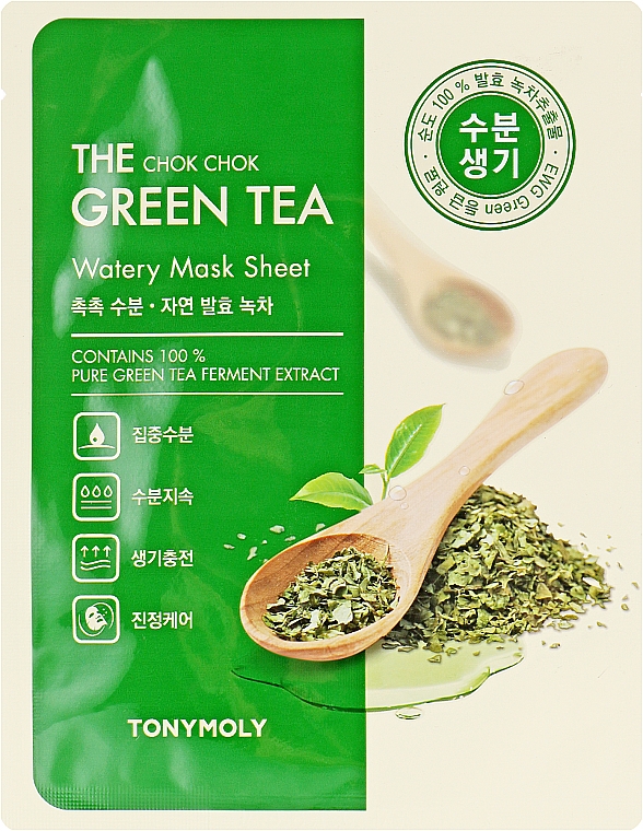 Тканевая маска с экстрактом зеленого чая - Tony Moly Green The Chok Chok Green Tea Watery Sheet