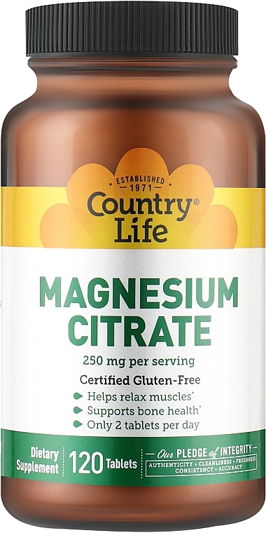 Харчова добавка "Цитрат магнію 250 мг" - Country Life Magnesium Citrate — фото N1