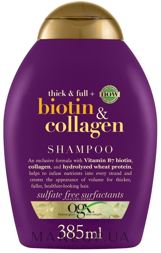 Шампунь для позбавленого об'єму та тонкого волосся з біотином та колагеном - OGX Thick & Full Biotin & Collagen Shampoo — фото 385ml