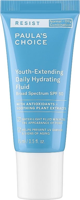 Увлажняющая эмульсия с SPF50 для лица и тела - Paula's Choice Resist Youth-Extending Daily Hydrating Fluid SPF50 Travel Size — фото N1