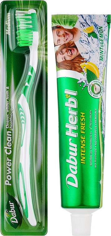 Набор "Mint & Lemon", зеленая - Dabur Herb`l (toothbrush/1шт + toothpaste/150g) — фото N2