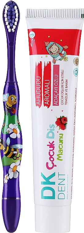 Зубная паста "Малина" + фиолетовая щетка - Dermokil DKDent (toothpaste/50ml + brush/1pcs) — фото N1