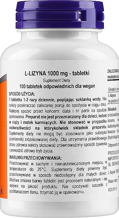Амінокислота "L-лізин", 1000 мг - Now Foods L-Lysine Tablets — фото N2