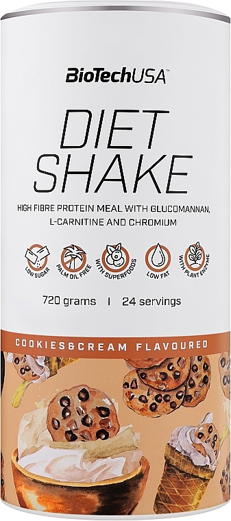 Протеиновый коктейль "Печенье и сливки" - BioTechUSA Diet Shake Cookies & Cream Hight Fiber Protein Meal — фото N1