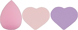 Парфумерія, косметика Набір спонжів для макіяжу Beauty Blender, крапля + 2 серце, MIX (фіолетовий + рожевий + світло-рожевий) - Puffic Fashion PF-229