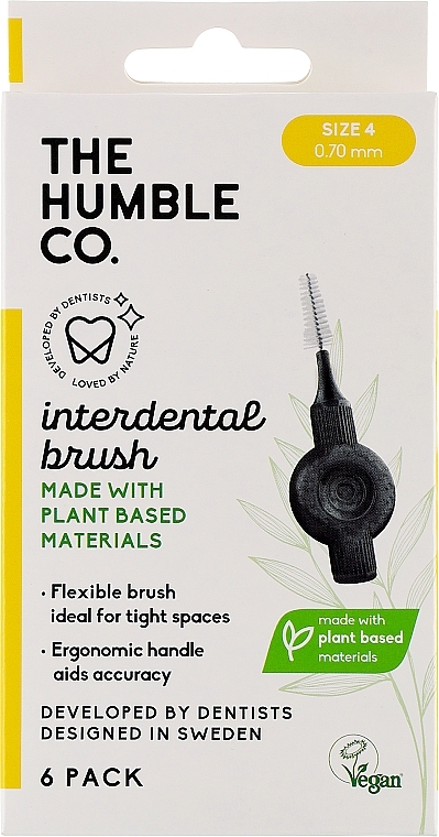 Межзубные интердентальные ершики, 0.70 мм, желтые, 6 шт - The Humble Co Interdental Brush — фото N1