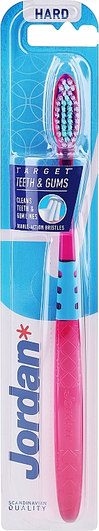 Зубная щетка жесткая Target, розовая с голубым - Jordan Target Teeth & Gums Hard — фото N1