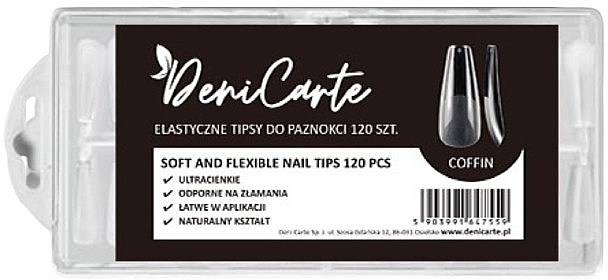 Гнучкі прозорі тіпси для нарощування нігтів "Балерина", 120 шт. - Deni Carte Coffin — фото N1