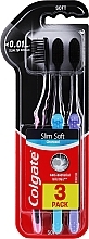 Зубные щетки ультрамягкие, розовая + голубая + фиолетовая - Colgate Slim Soft Charcoal Ultra Soft — фото N1