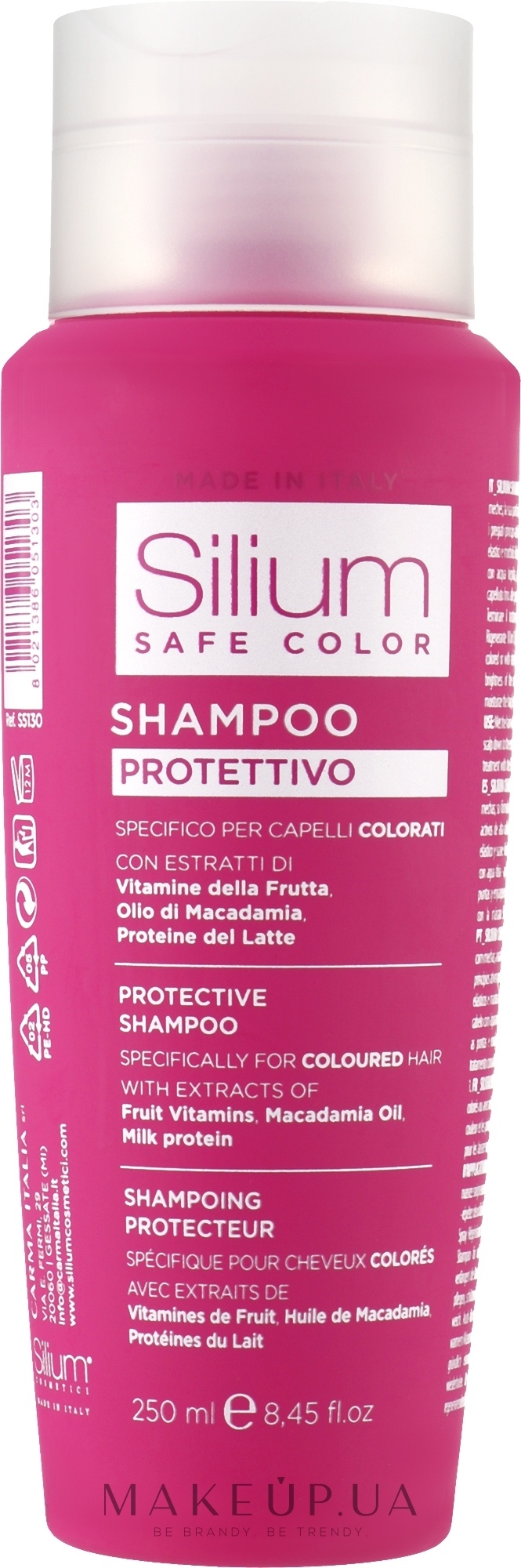 Шампунь для сохранения цвета окрашенных волос с молочным протеином и маслом макадамии - Silium Safe Color Shampoo — фото 250ml