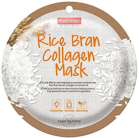 Тканевая маска для лица "Рисовые отруби и коллаген" - Purederm Rice Bran Collagen Circle Mask — фото N1