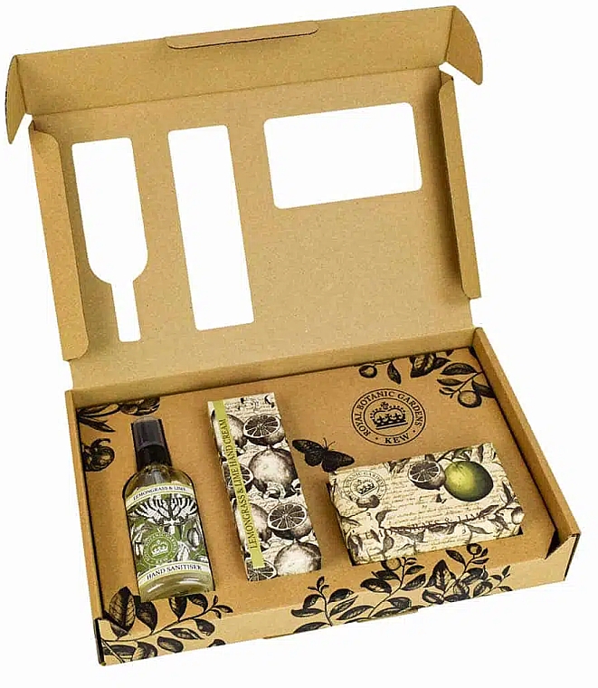 Набор - The English Soap Company Kew Gardens Lemongrass & Lime Hand Care Gift Box (soap/240g + h/cr/75ml + san/100ml) — фото N2