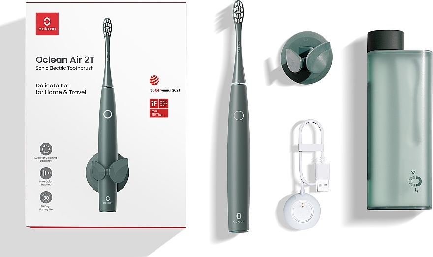 Електрична зубна щітка Oclean Air 2T Green, футляр, настінне кріплення - Oclean Air 2T Electric Toothbrush Green — фото N3