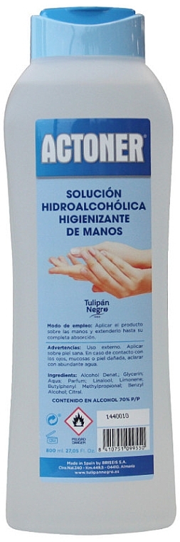 Дезінфекційний засіб для рук - Tulipan Negro Actoner Hydroalcoholic Solution Hand Sanitizer — фото N1