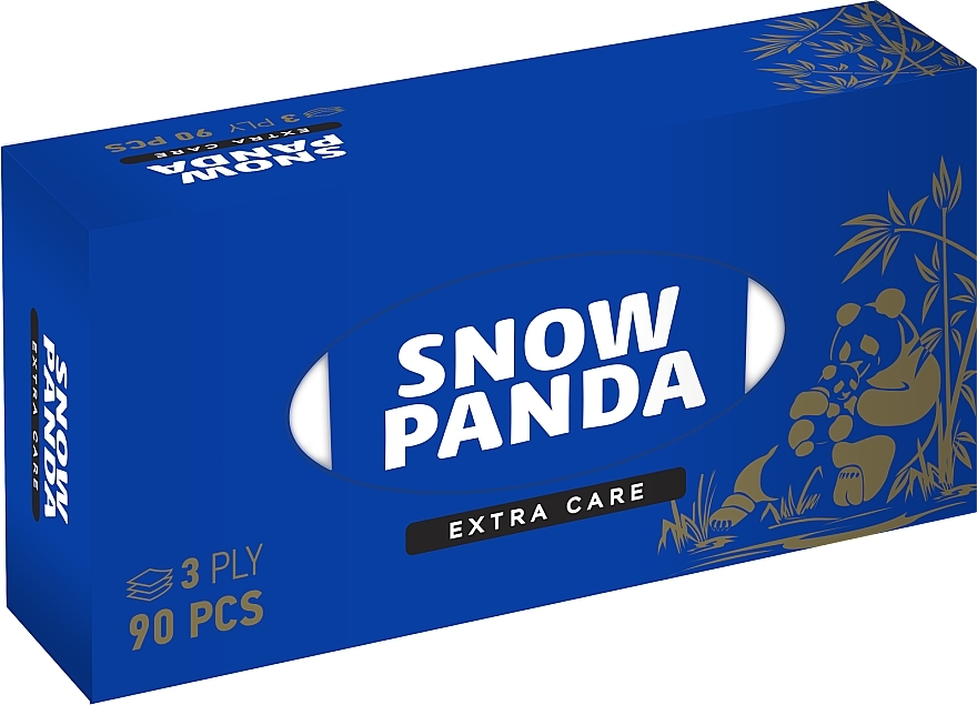 Салфетки бумажные трехслойные в коробке "Extra Care" 90 шт., синие - Снежная Панда — фото N1